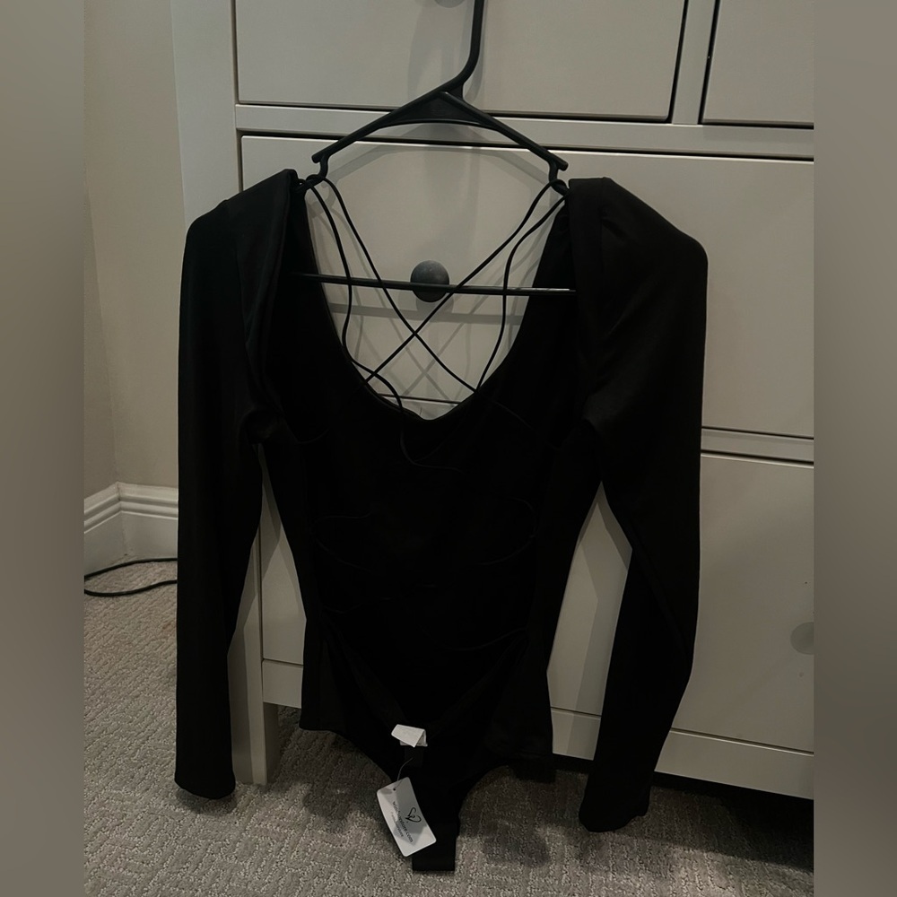 NWT WINDSOR BLACK CRISS CROSS BACK BODYSUIT - Picture 2 of 2